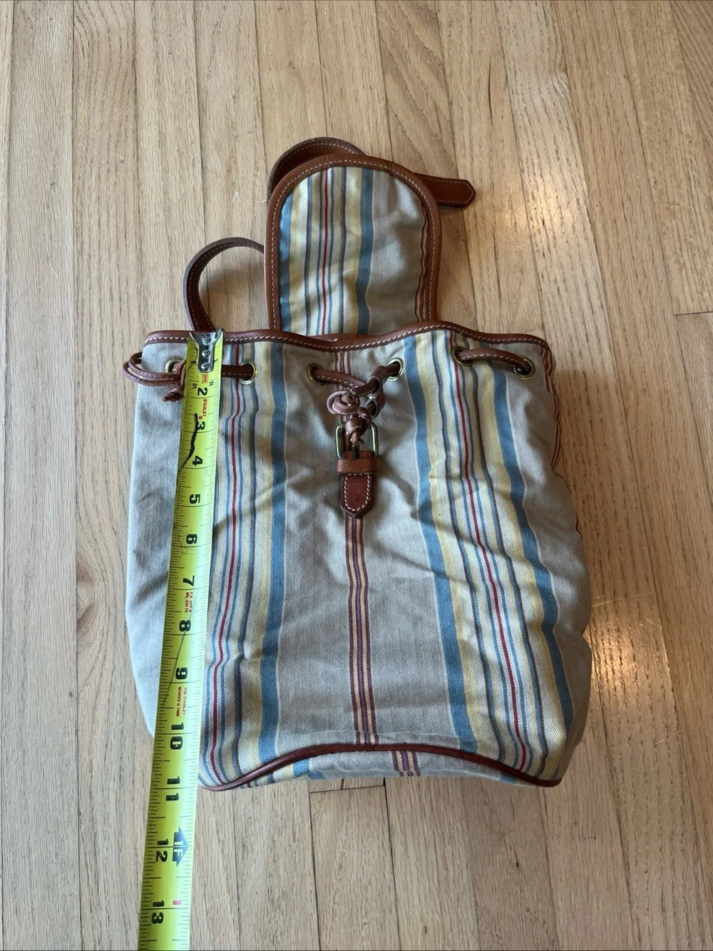 Vintage Polo Ralph Lauren Backpack Drawstring Striped Distressed Faded Look
